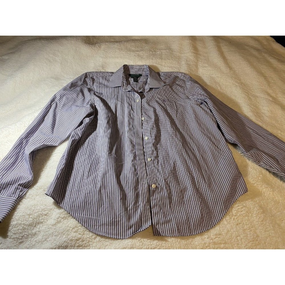 Ralph Lauren 100% Cotton Dress Shirt Mens Large purple stripes